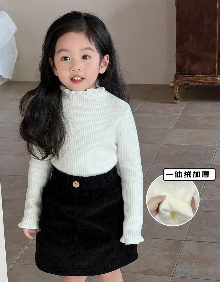 Bottoming Thik Fleece Lined White Knitted Sweater