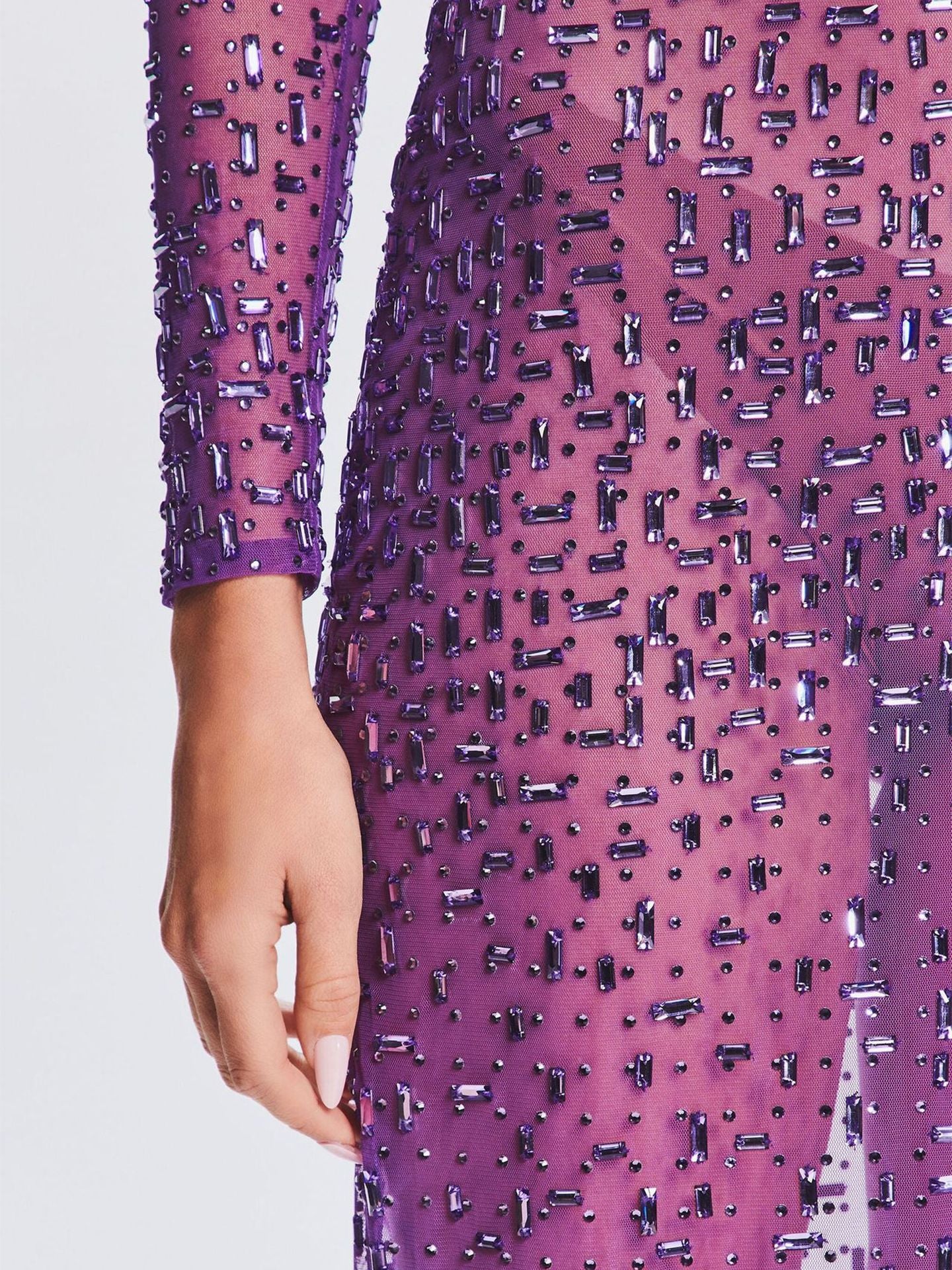 Rhinestone Long Sleeve Slim Purple Dress