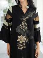 Patchwork Striped Black Long Jalabiya