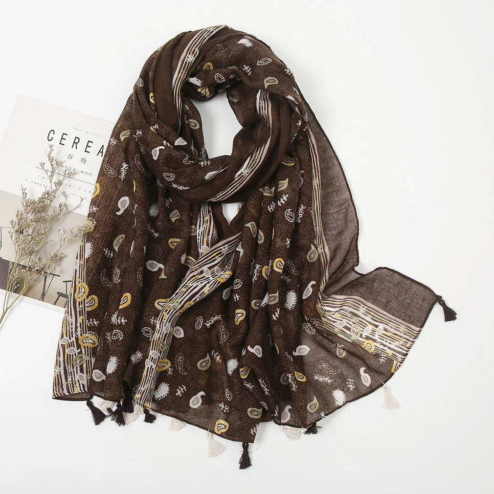 Cotton Linen Retro Deep Chocolate Long Scarf