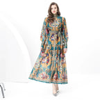 Court Style Lantern Sleeve Strap Waist Luxury Green Dress