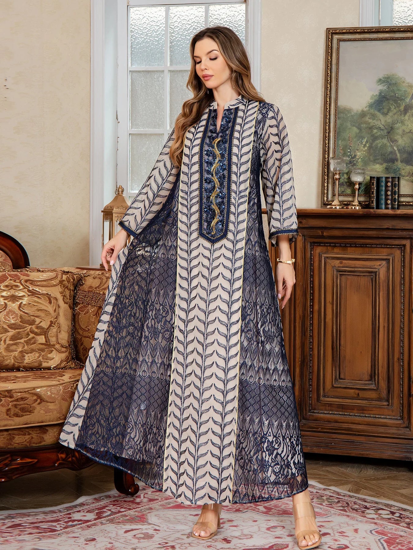 Mesh Embroidered Luxury Jalabiya