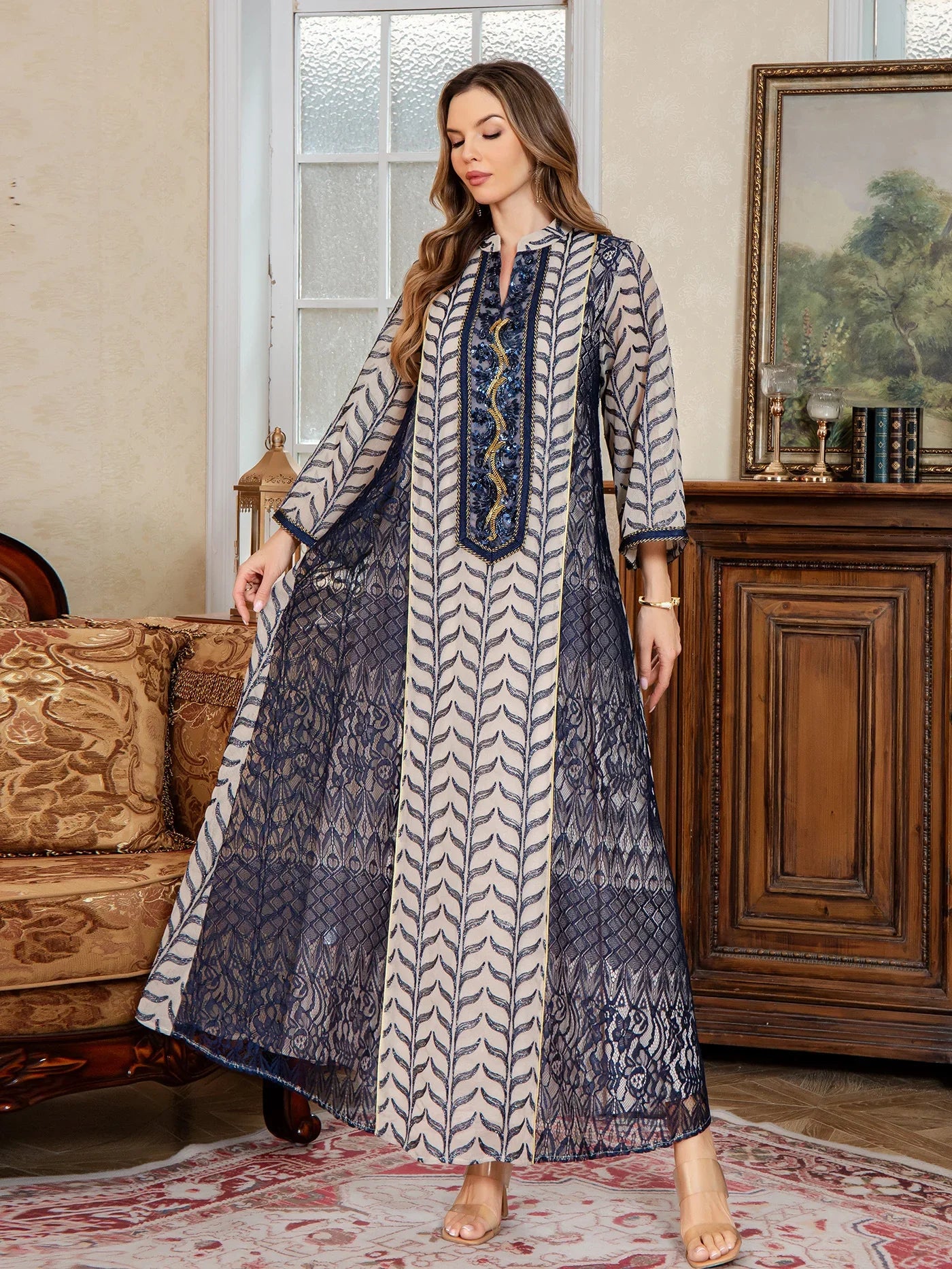 Mesh Embroidered Luxury Jalabiya