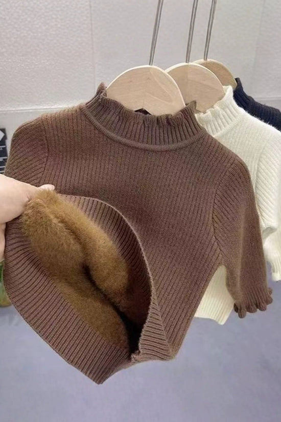 Bottoming Thik Fleece Lined Coffee Knitted Sweater