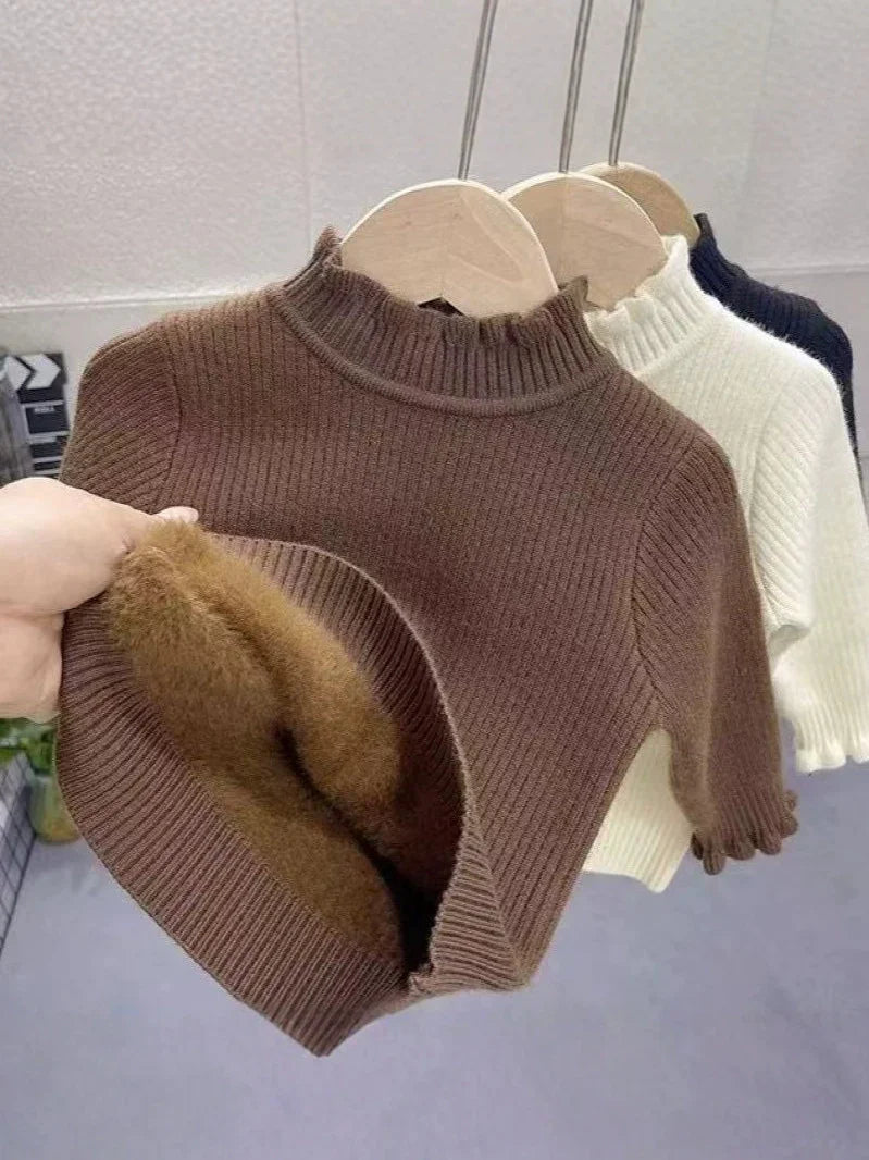 Bottoming Thik Fleece Lined Coffee Knitted Sweater