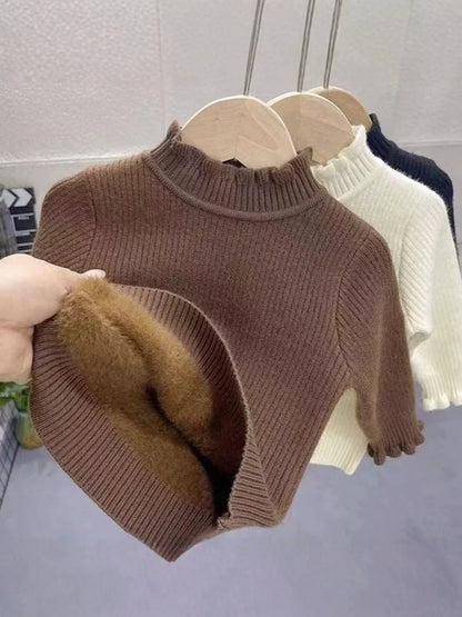 Bottoming Thik Fleece Lined Coffee Knitted Sweater