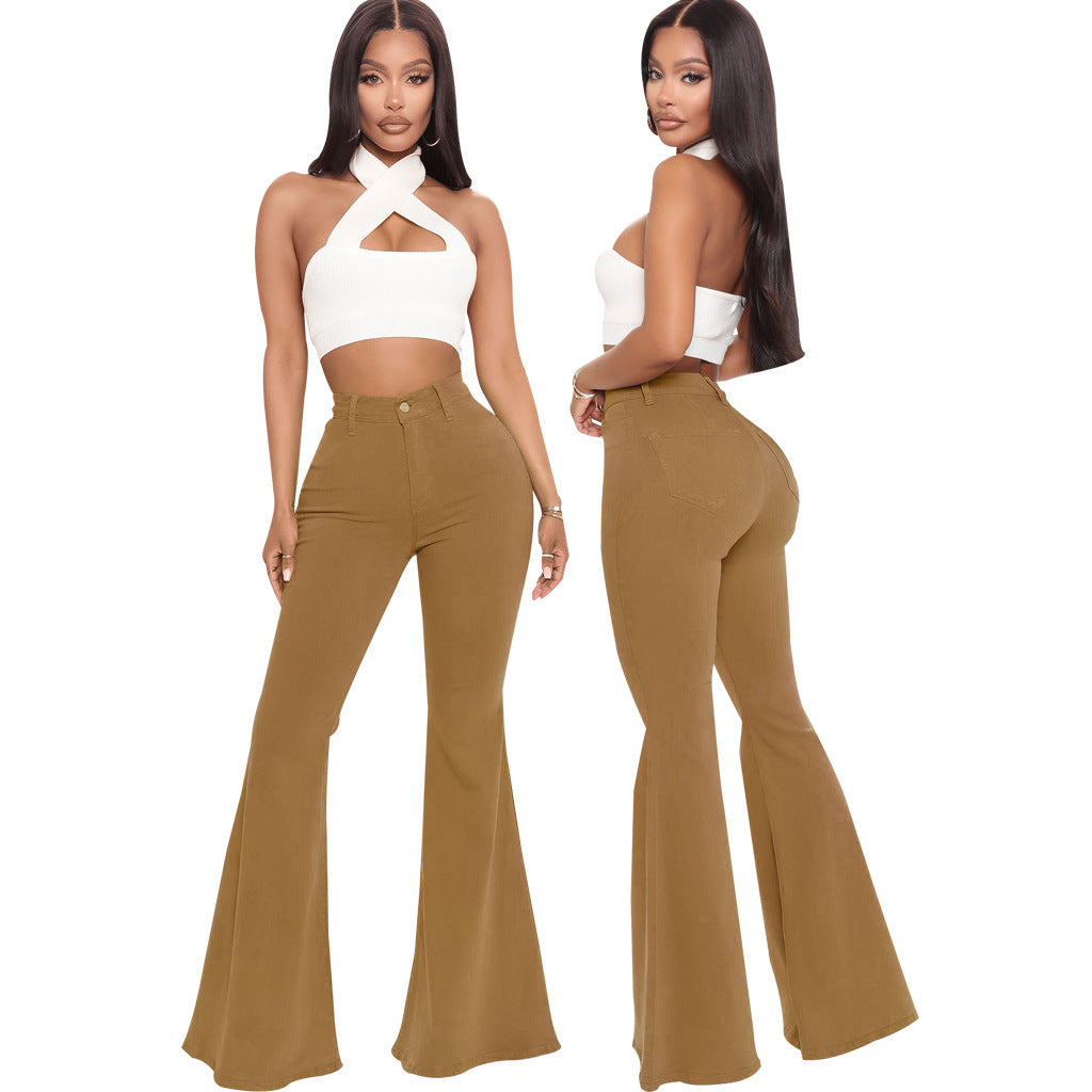 High-Waisted Slim Stretch Camel Denim