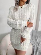 Cable-Knit Openwork White Sweater Dress