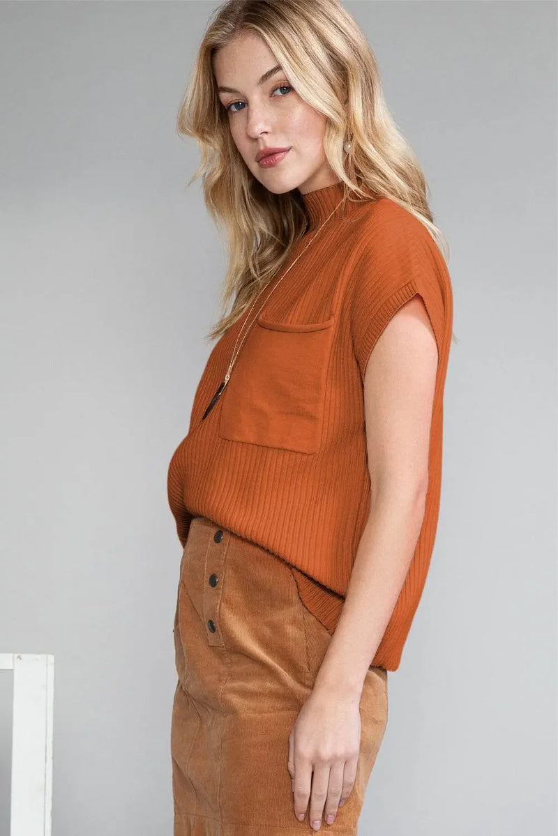 Oatmeal Patch Pocket Ribbed Knit Sweater - IVORYNN