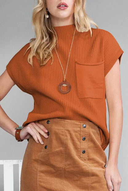 Oatmeal Patch Pocket Ribbed Knit Sweater - IVORYNN