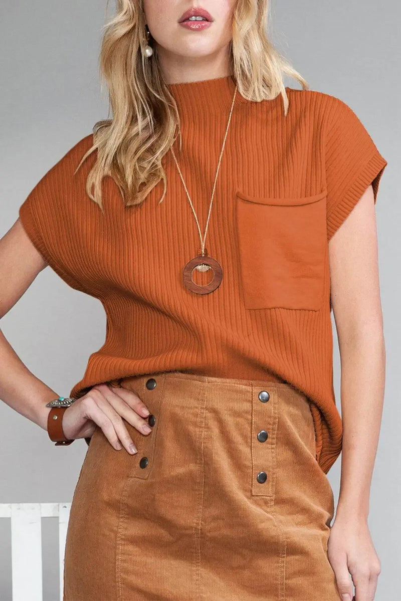 Oatmeal Patch Pocket Ribbed Knit Sweater - IVORYNN