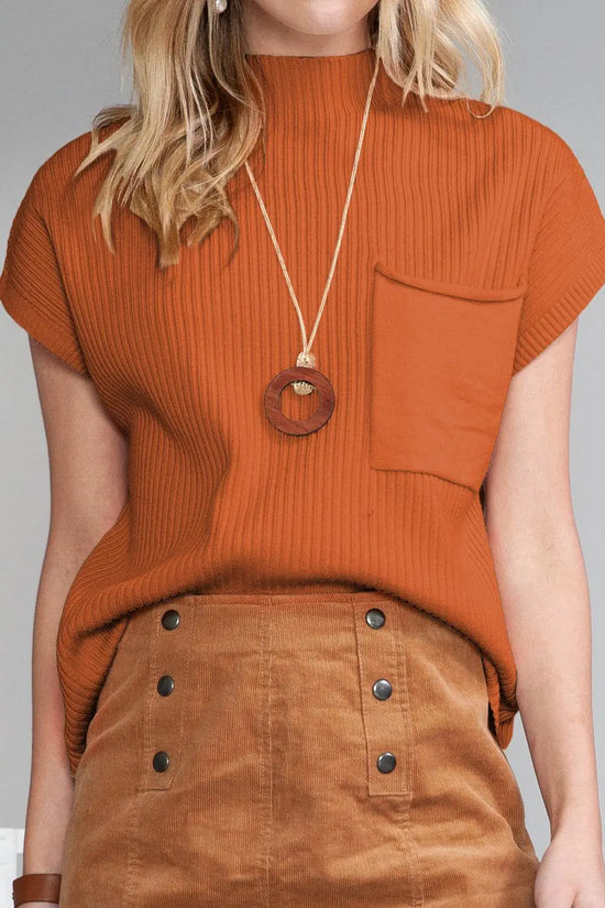 Oatmeal Patch Pocket Ribbed Knit Sweater - IVORYNN