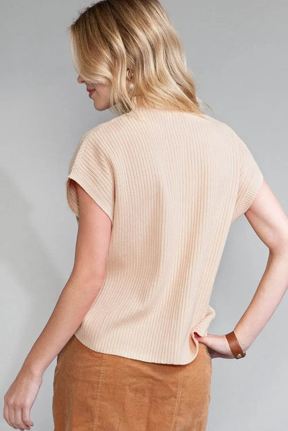 Oatmeal Patch Pocket Ribbed Knit Sweater - IVORYNN