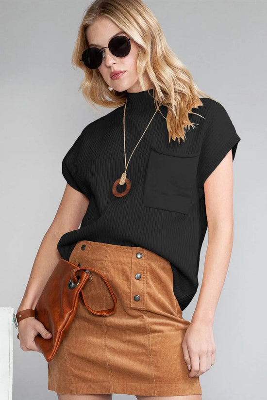 Oatmeal Patch Pocket Ribbed Knit Sweater - IVORYNN