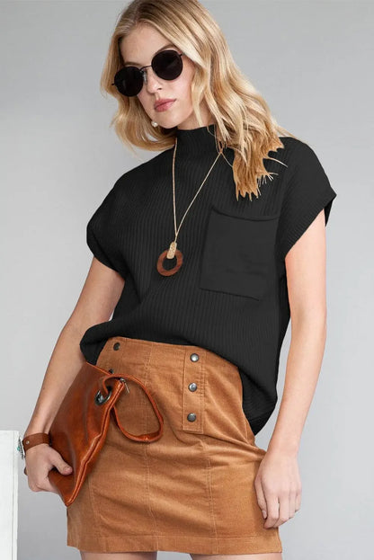 Oatmeal Patch Pocket Ribbed Knit Sweater - IVORYNN