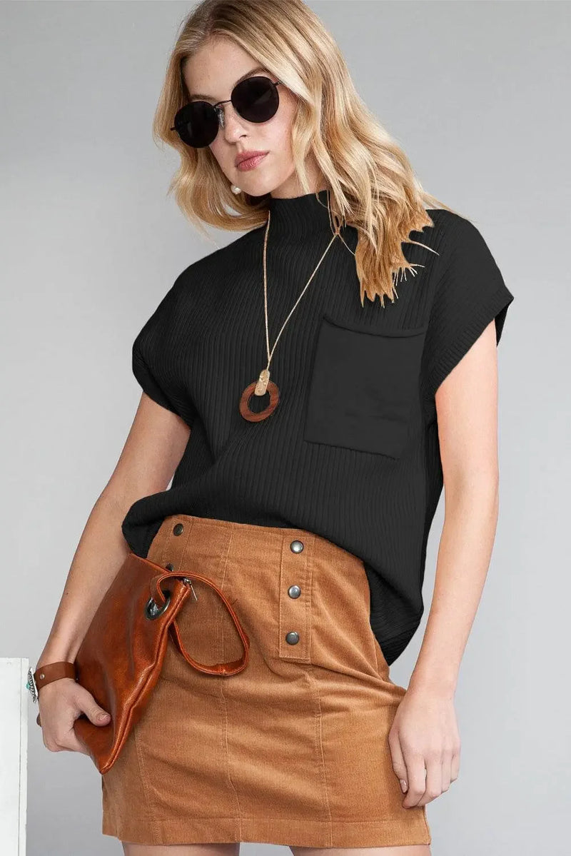 Oatmeal Patch Pocket Ribbed Knit Sweater - IVORYNN