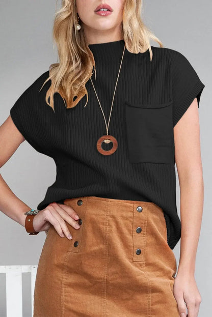 Oatmeal Patch Pocket Ribbed Knit Sweater - IVORYNN