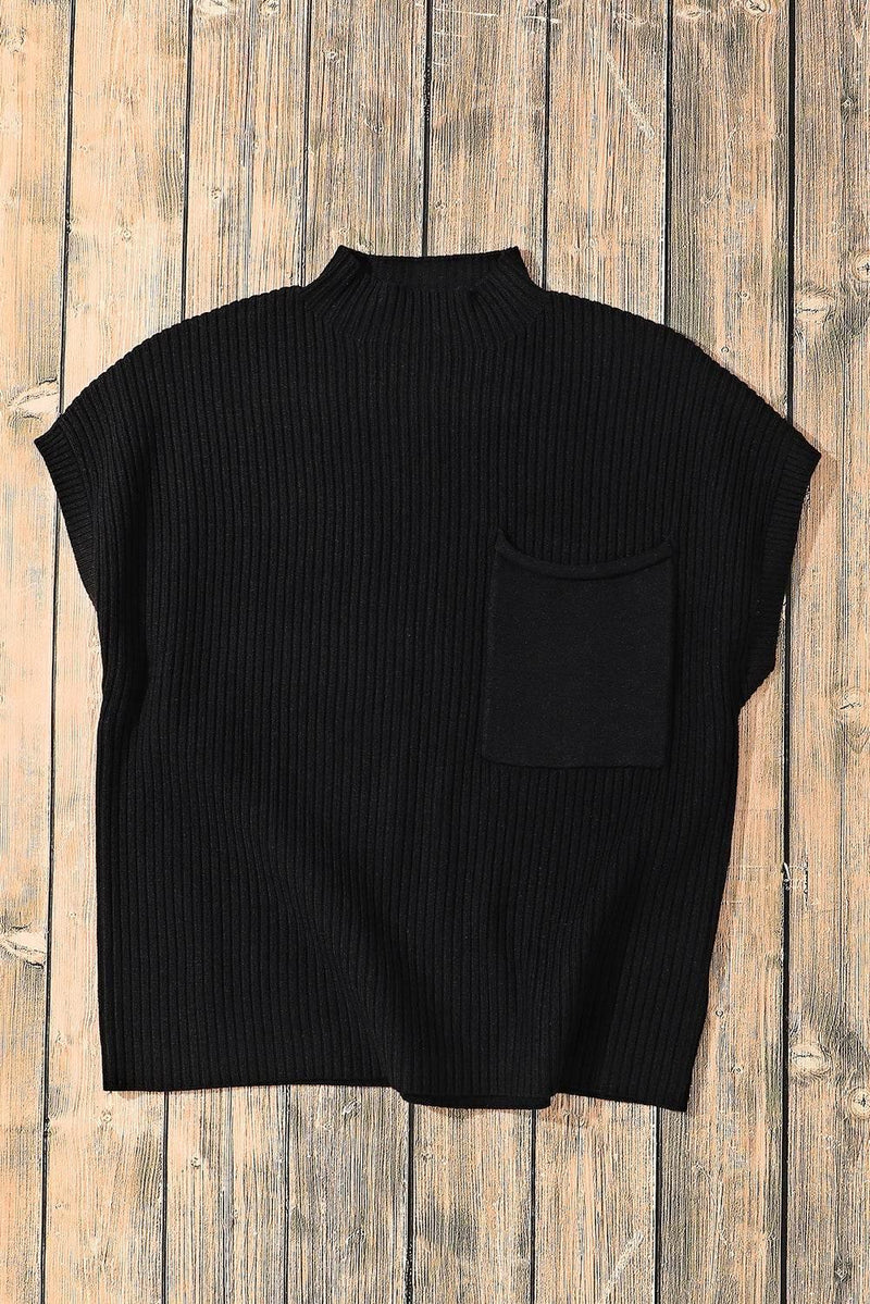 Oatmeal Patch Pocket Ribbed Knit Sweater - IVORYNN