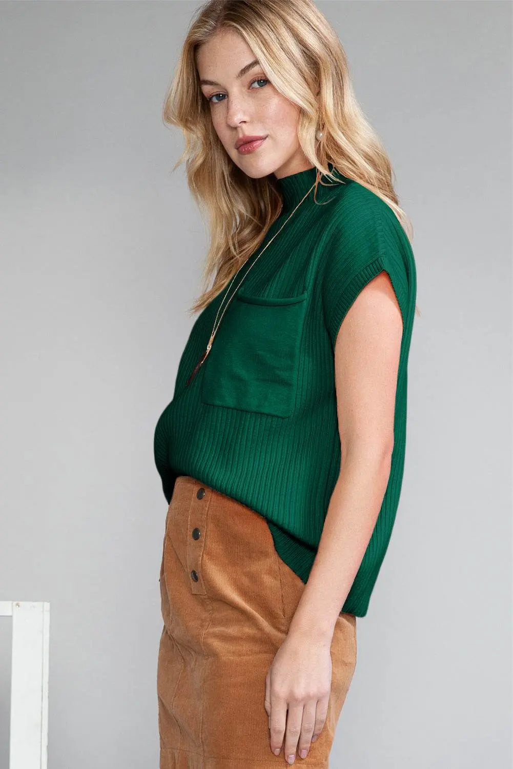 Oatmeal Patch Pocket Ribbed Knit Sweater - IVORYNN