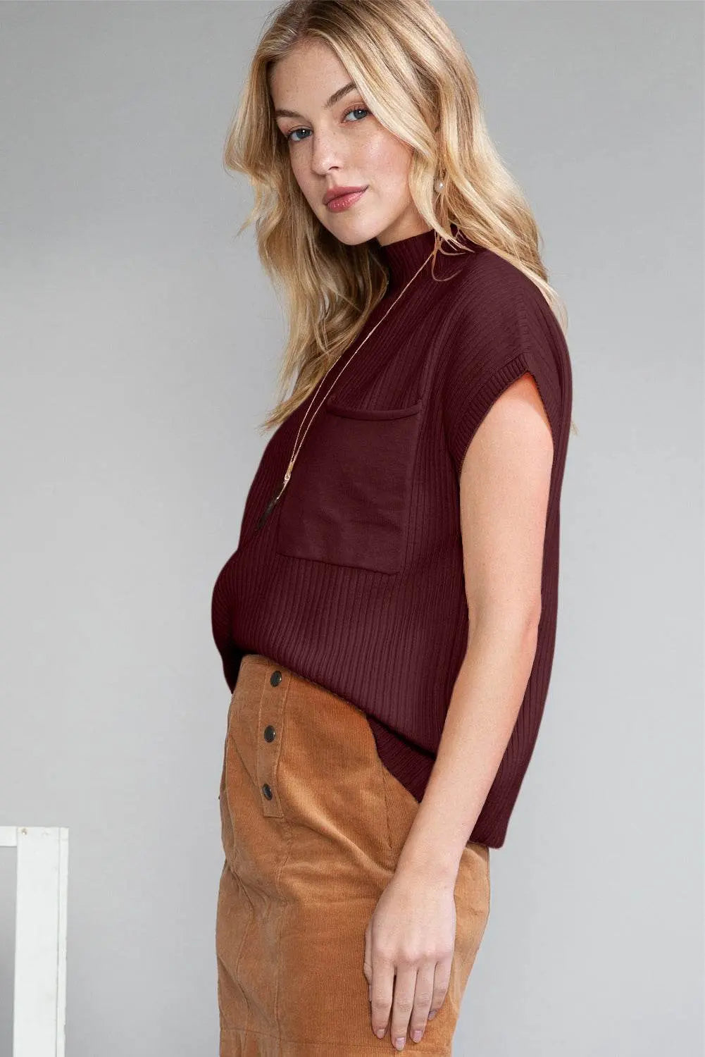 Oatmeal Patch Pocket Ribbed Knit Sweater - IVORYNN