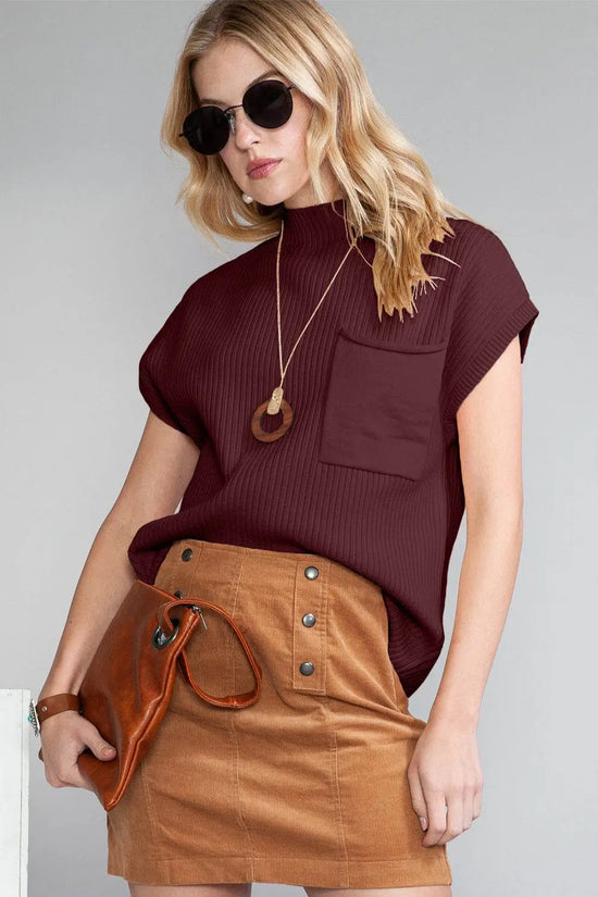 Oatmeal Patch Pocket Ribbed Knit Sweater - IVORYNN