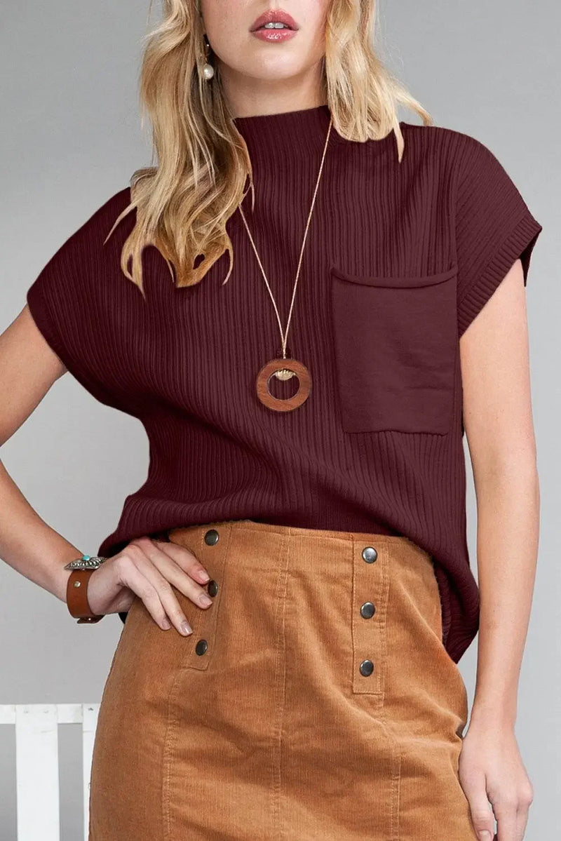 Oatmeal Patch Pocket Ribbed Knit Sweater - IVORYNN