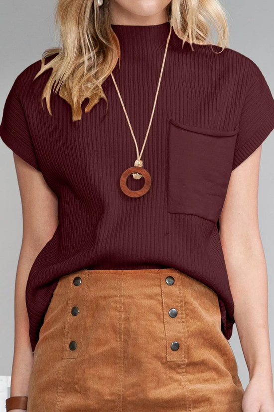 Oatmeal Patch Pocket Ribbed Knit Sweater - IVORYNN