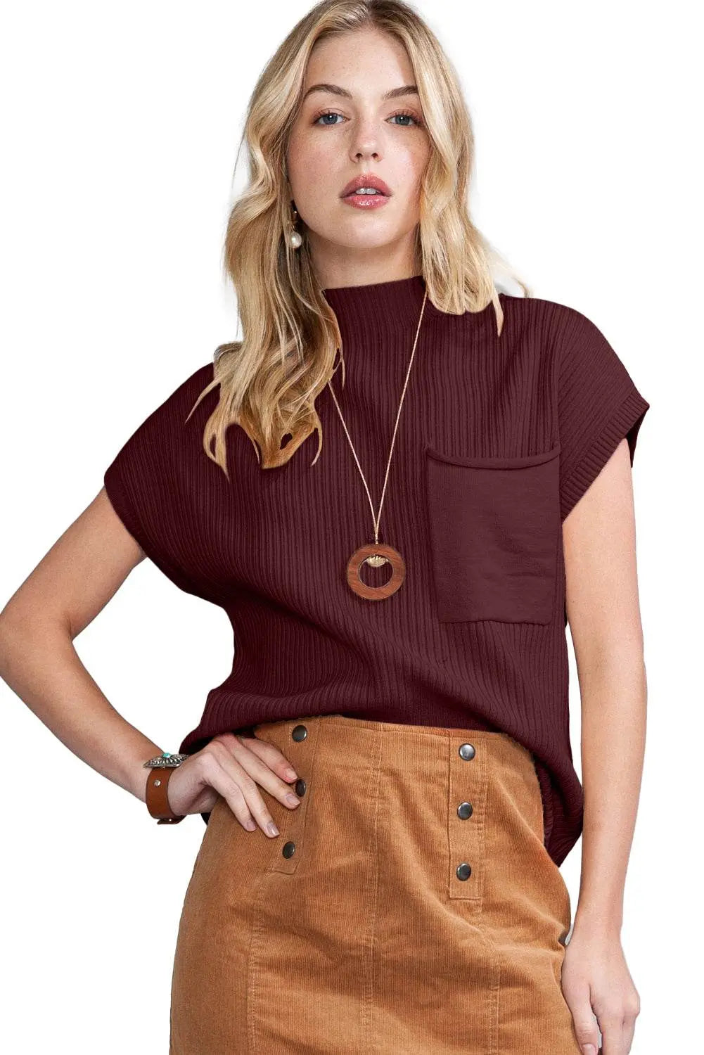 Oatmeal Patch Pocket Ribbed Knit Sweater - IVORYNN