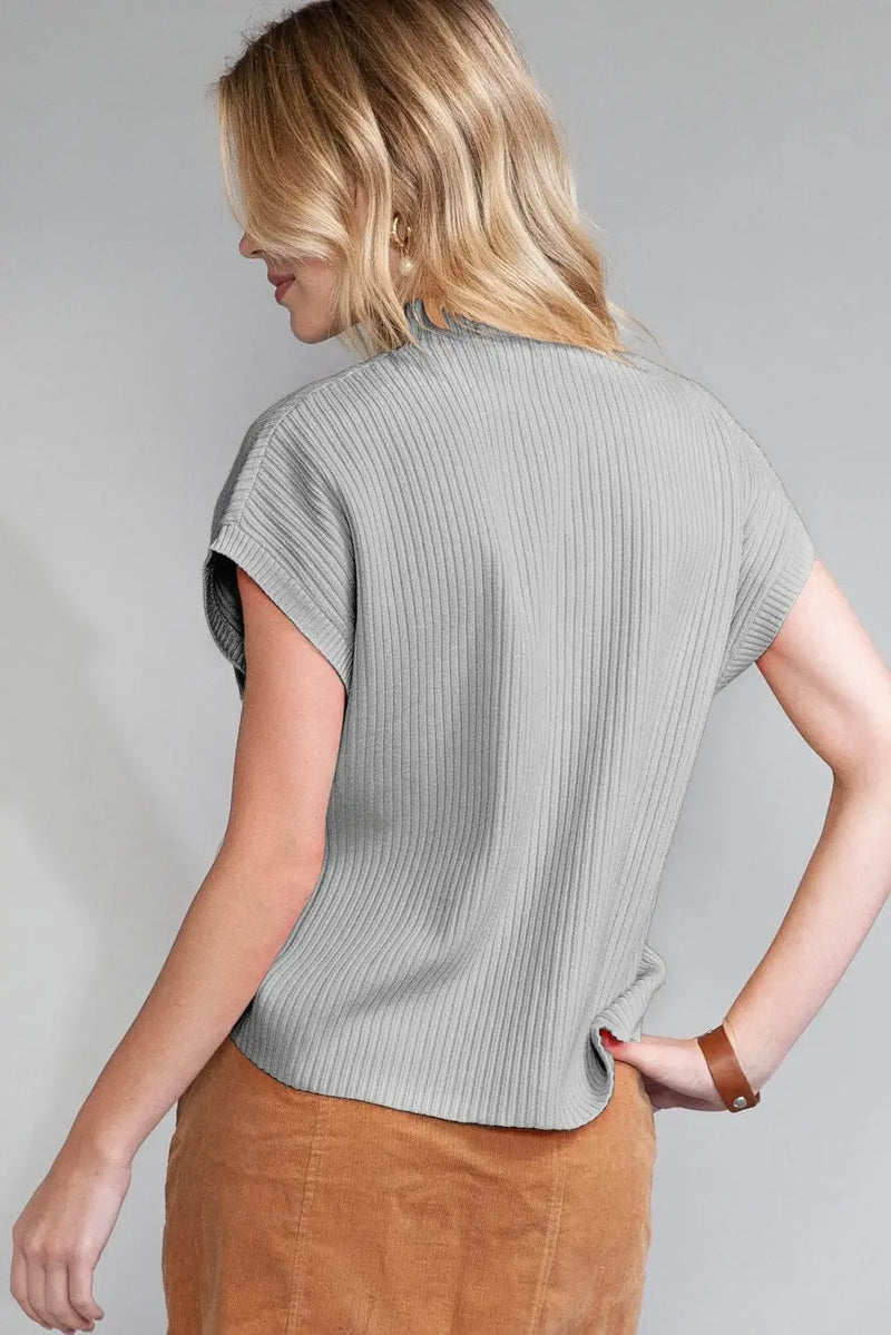 Oatmeal Patch Pocket Ribbed Knit Sweater - IVORYNN