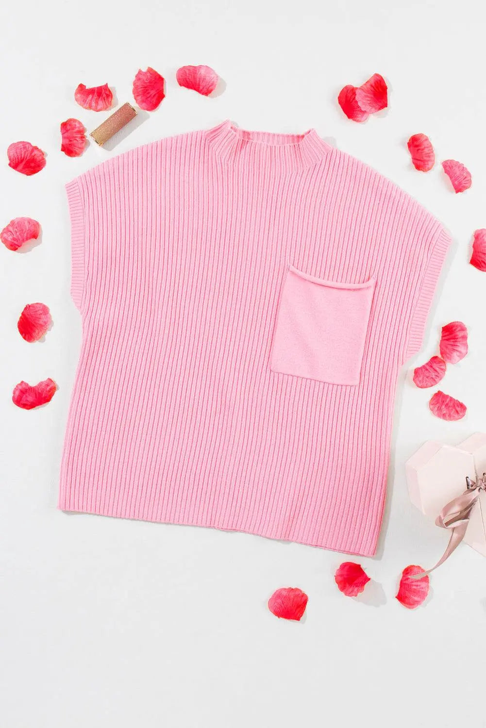 Oatmeal Patch Pocket Ribbed Knit Sweater - IVORYNN