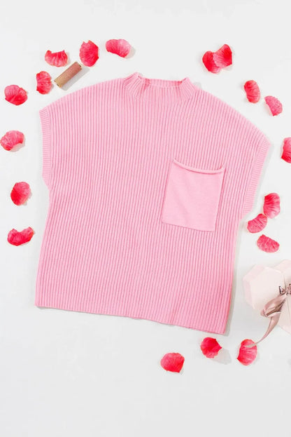 Oatmeal Patch Pocket Ribbed Knit Sweater - IVORYNN