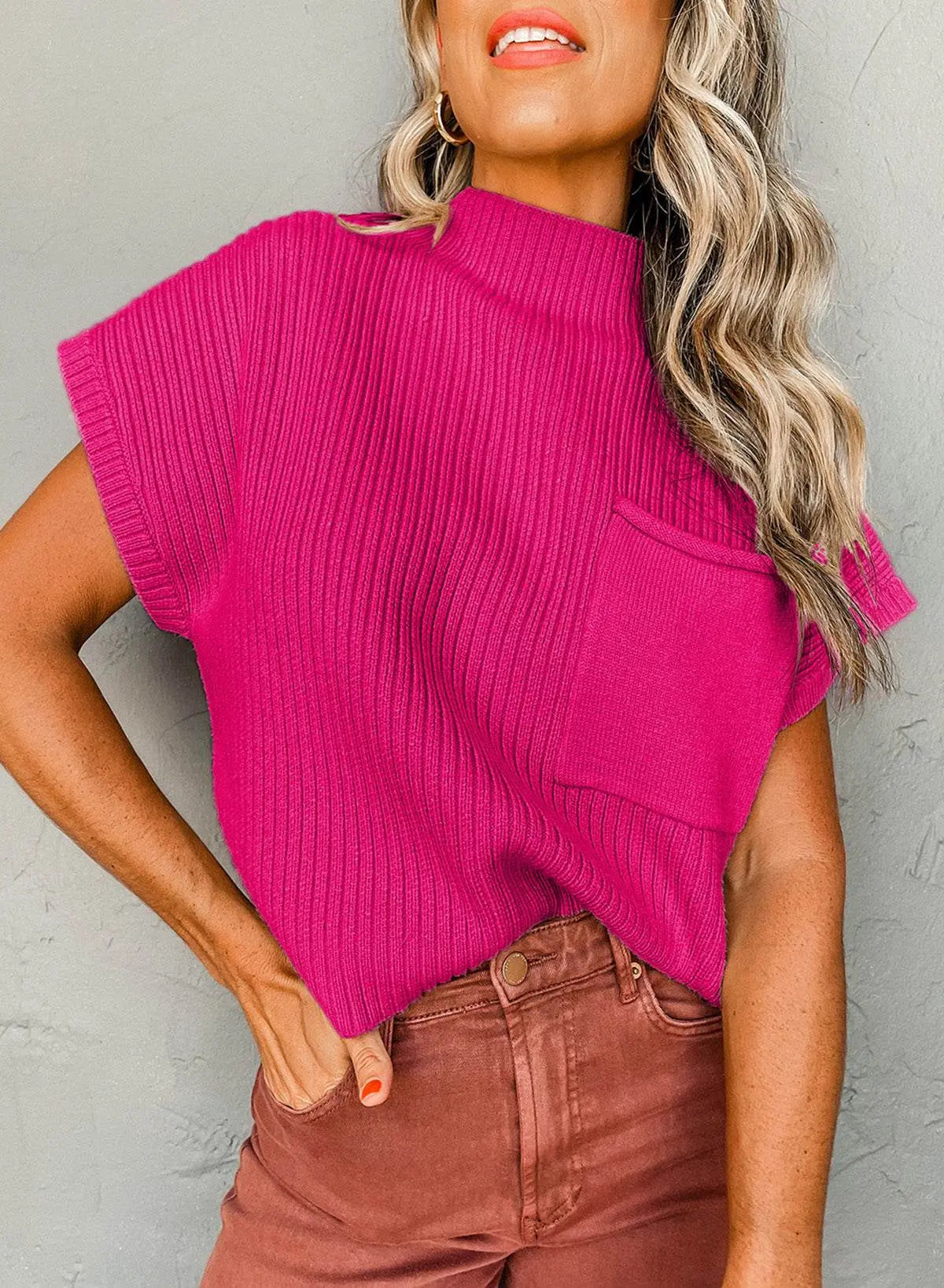 Oatmeal Patch Pocket Ribbed Knit Sweater - IVORYNN