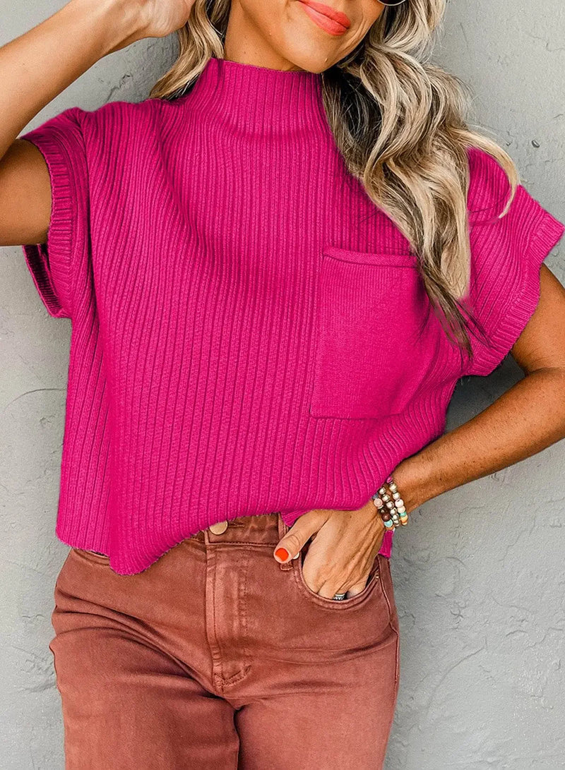 Oatmeal Patch Pocket Ribbed Knit Sweater - IVORYNN