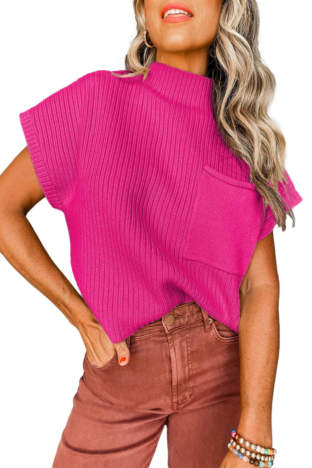Oatmeal Patch Pocket Ribbed Knit Sweater - IVORYNN