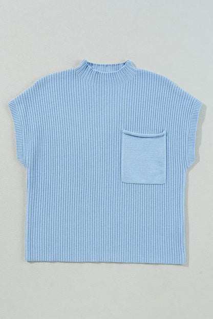 Oatmeal Patch Pocket Ribbed Knit Sweater - IVORYNN