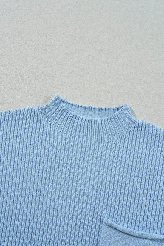 Oatmeal Patch Pocket Ribbed Knit Sweater - IVORYNN