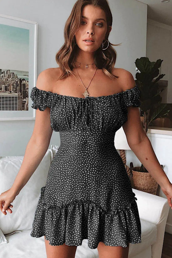 Off-Shoulder Stylish Ruffle Hem Dress - IVORYNN