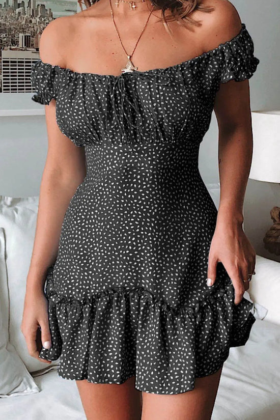 Off-Shoulder Stylish Ruffle Hem Dress - IVORYNN