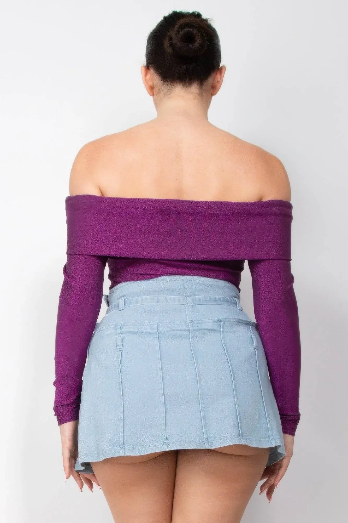 Off-shoulder Glittery Long Sleeve Bodysuit - IVORYNN