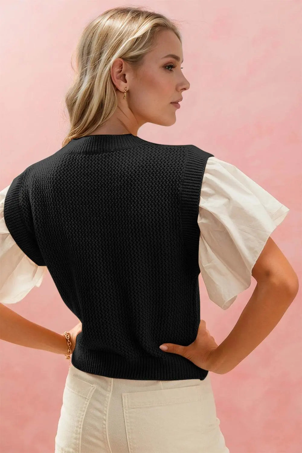 Oh Full Size Ruffled Round Neck Short Sleeve Sweater - IVORYNN