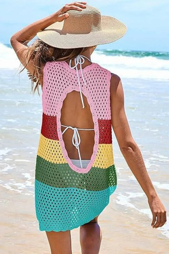 Openwork Sleeveless Cutout Back Cover-Up - IVORYNN