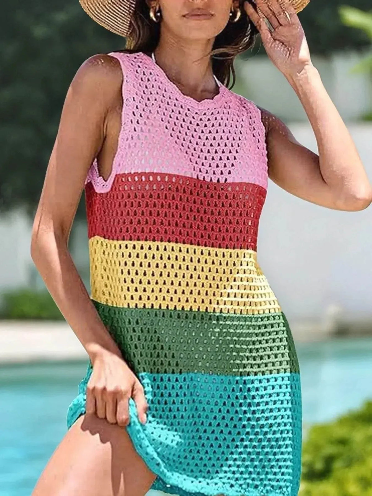Openwork Sleeveless Cutout Back Cover-Up - IVORYNN