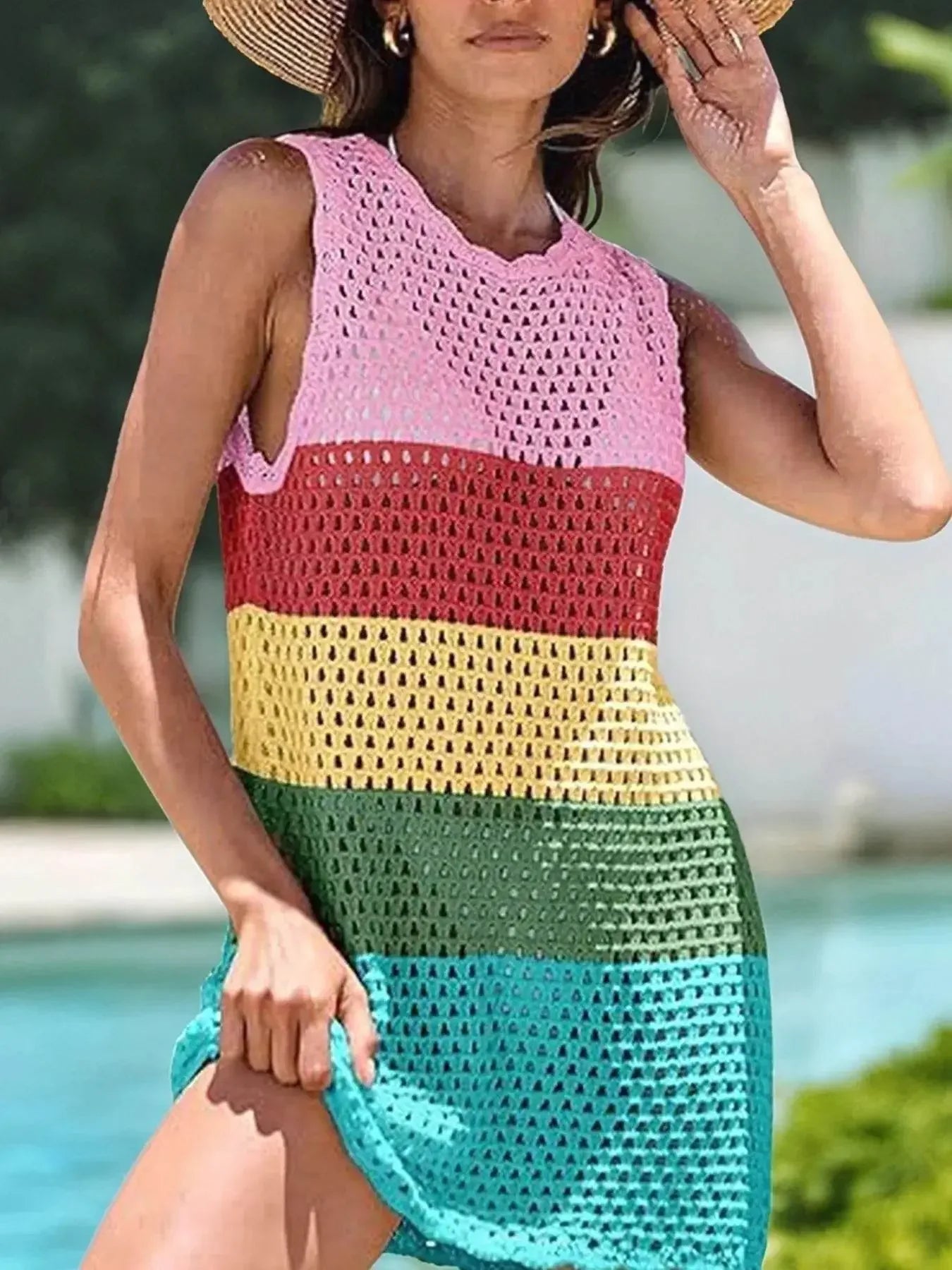 Openwork Sleeveless Cutout Back Cover-Up - IVORYNN