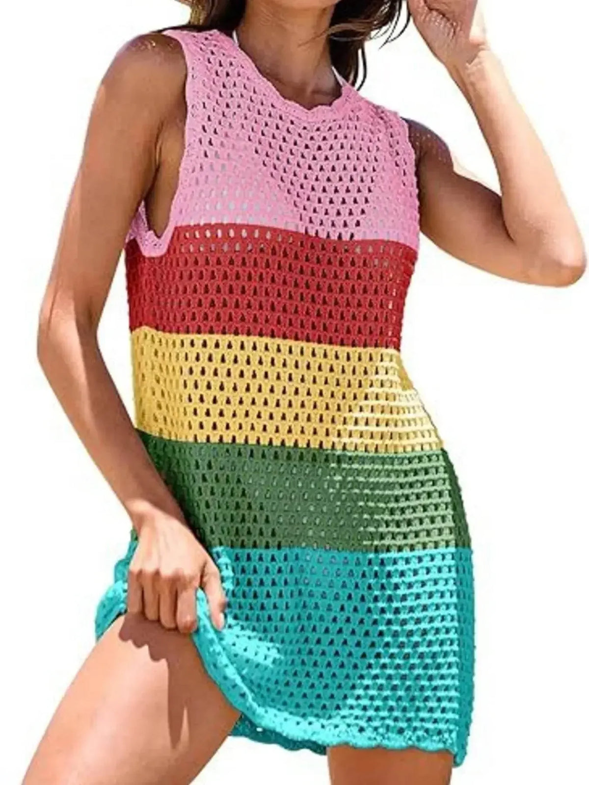 Openwork Sleeveless Cutout Back Cover-Up - IVORYNN