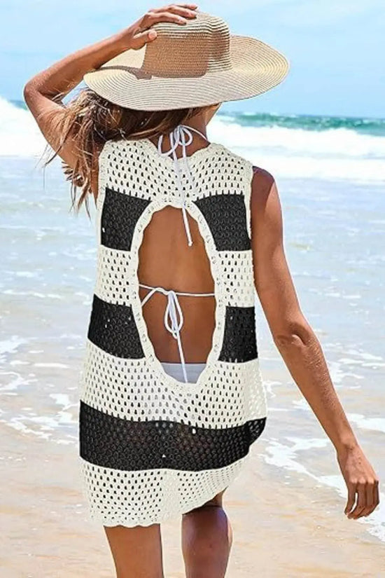 Openwork Sleeveless Cutout Back Cover-Up - IVORYNN
