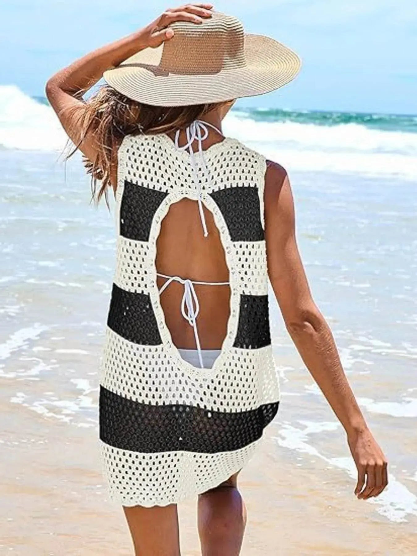 Openwork Sleeveless Cutout Back Cover-Up - IVORYNN