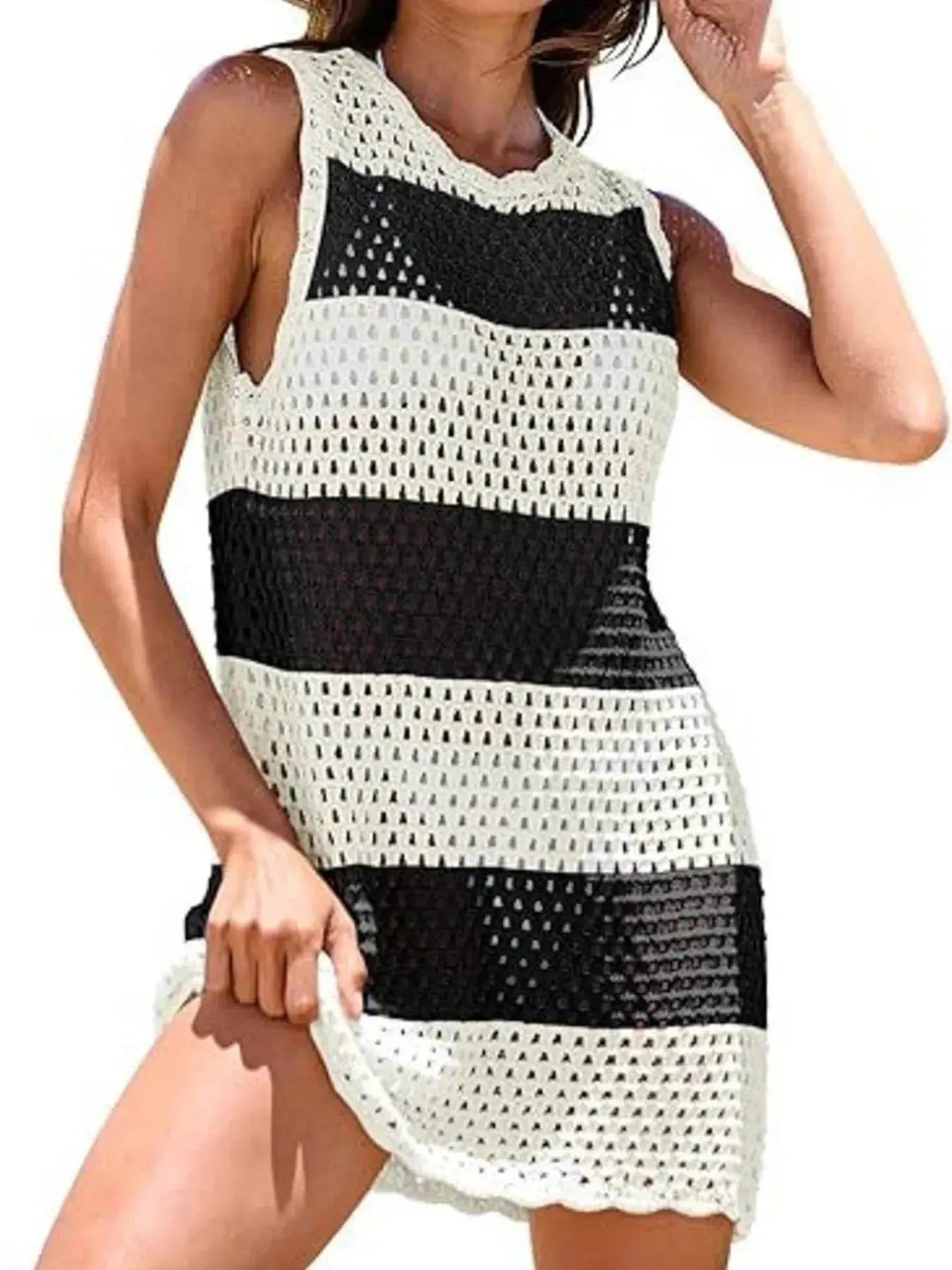 Openwork Sleeveless Cutout Back Cover-Up - IVORYNN