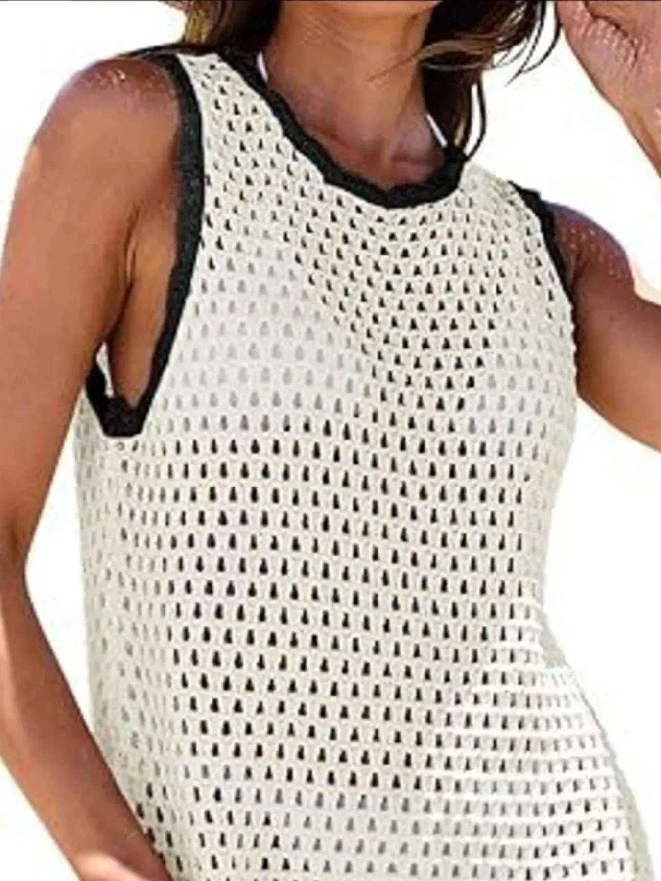 Openwork Sleeveless Cutout Back Cover-Up - IVORYNN
