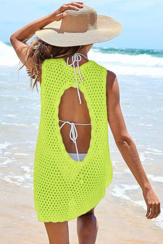 Openwork Sleeveless Cutout Back Cover-Up - IVORYNN