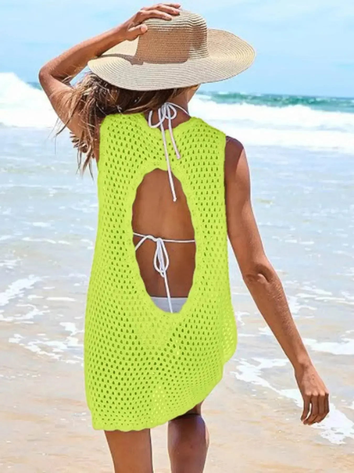 Openwork Sleeveless Cutout Back Cover-Up - IVORYNN